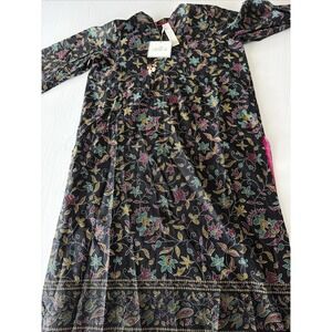 Almirah Women's Black Floral Kurta Dress Tunic Multicolor Embroidered M NWT